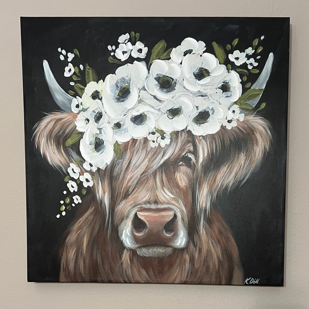 Floral Highland Cow Canvas Wall Decor
